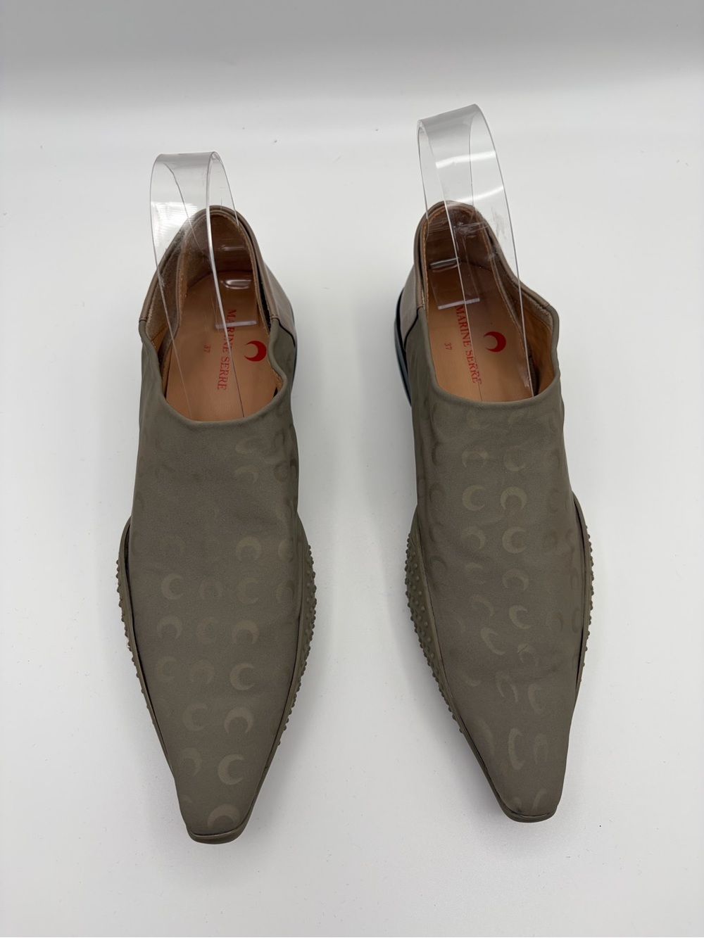 Marine Serre Moon Loafers Monogram Taupe Pointed Toe Size 37